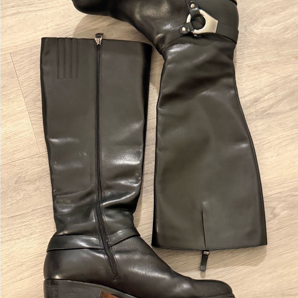 Via Spiga Sleek Black Leather Knee High Boots